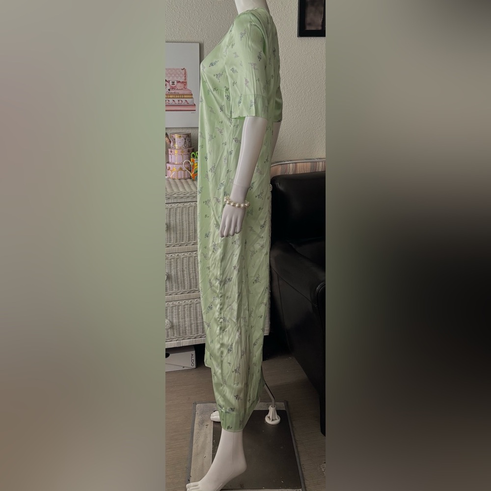 GANNI Mint Green Silk Floral Maxi T Shirt Dress Adjustable Leg Slit Zipper Sz. 6 - Picture 5 of 12
